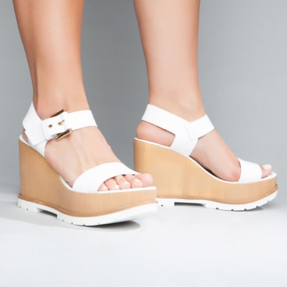White Italian Leather Wedge Sandal